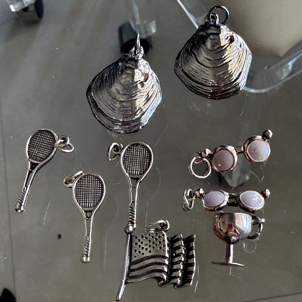 Silver Charm Set for Women - Tennis, Shell, Flag & Glass Charms